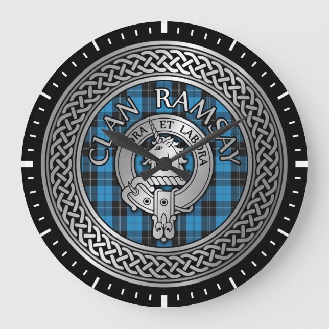 Klan Ramsay Vapensköld & Hunting Tartan Knot Stor Klocka (Framsida)