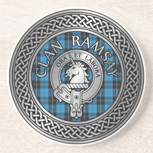 Klan Ramsay Vapensköld & Hunting Tartan Knot Underlägg (Framsidan)