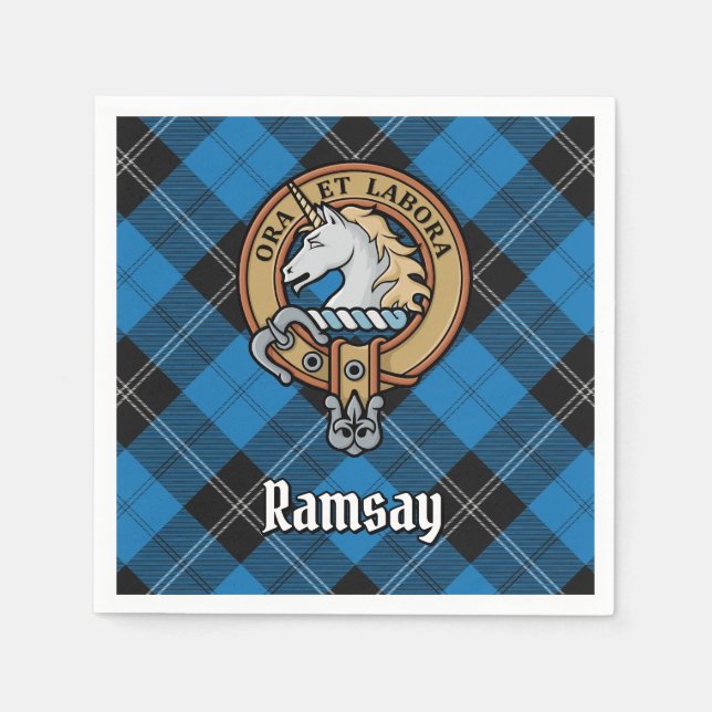 Klan Ramsay Vapensköld över Blue Hunting Tartan Pappersservett (Framsidan)