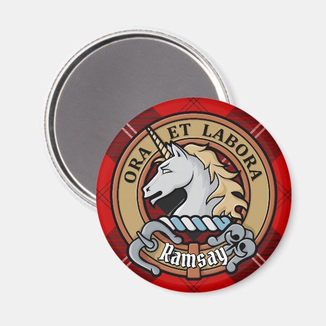 Klan Ramsay Vapensköld över Red Tartan Magnet (Front/Back)