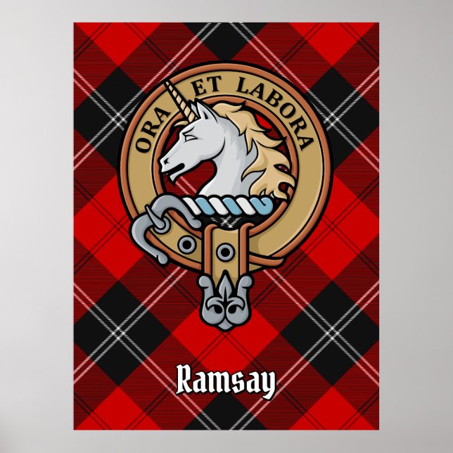 Klan Ramsay Vapensköld över Red Tartan Poster (Framsidan)