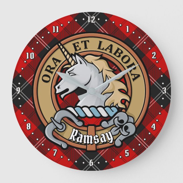 Klan Ramsay Vapensköld över Red Tartan Stor Klocka (Framsida)