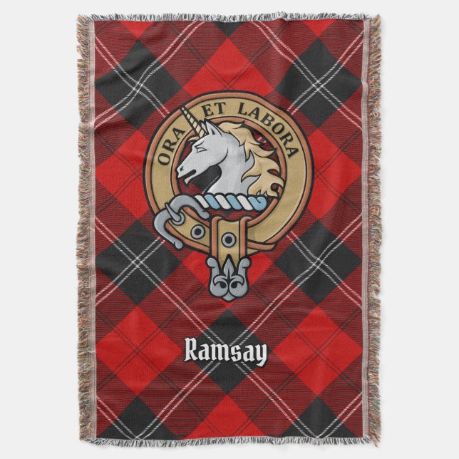Klan Ramsay vapensköld över röd tartan Filt (Framsidan Vertikal)