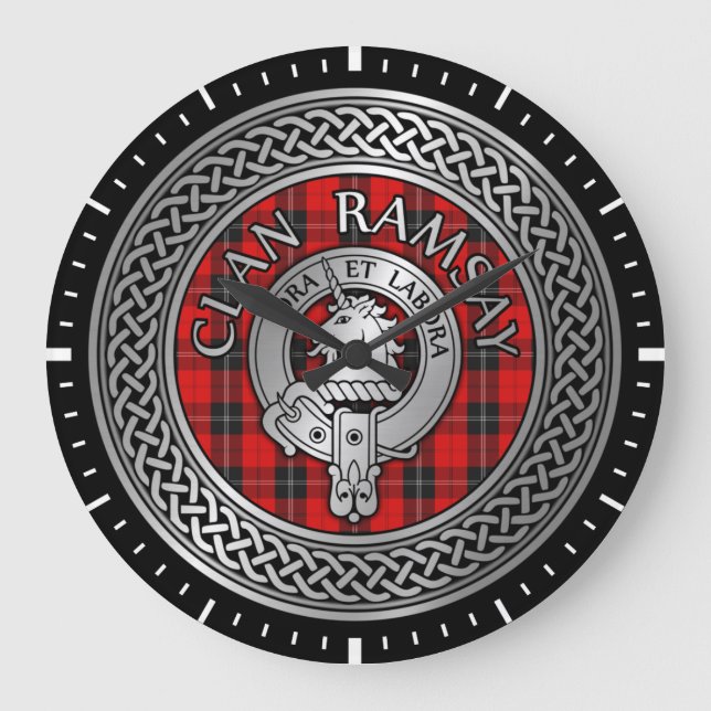 Klan Ramsay Vapensköld & Tartan Knot Stor Klocka (Framsida)