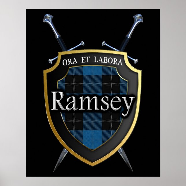 Klan Ramsey Ramsay Tartan Scottish Shield & Swords Poster (Framsidan)