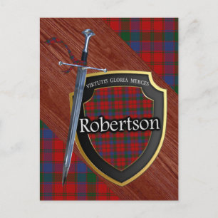 Klan Robertson Tartan Sword & Shield Vykort