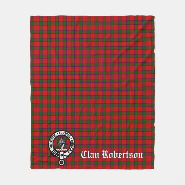 Klan Robertson Vapensköld Badge och Tartan Fleecefilt (Framsidan)