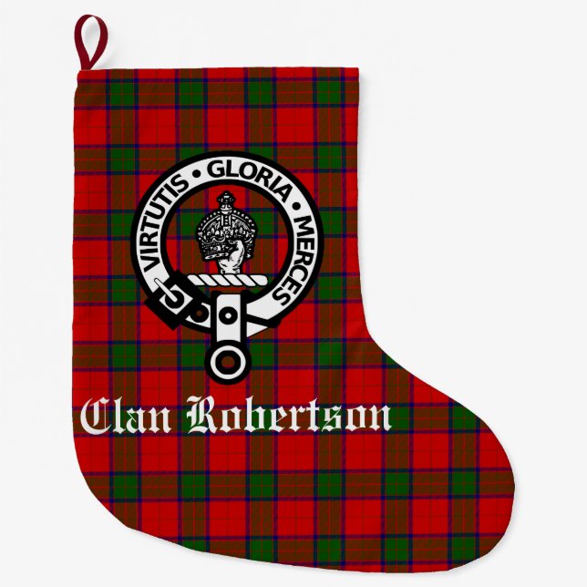 Klan Robertson Vapensköld Badge & Tartan Stor Julstrumpa (Framsidan)