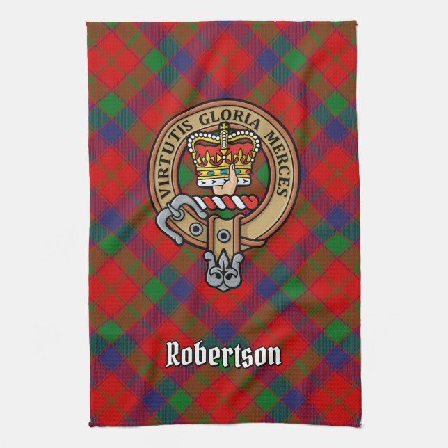 Klan Robertson Vapensköld över Tartan Kökshandduk (Vertikal)