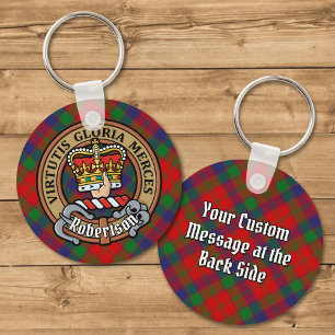 Klan Robertson Vapensköld över Tartan Nyckelring