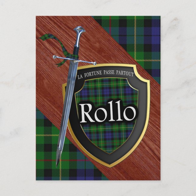 Klan Rollo Tartan Sword & Shield Vykort (Framsida)
