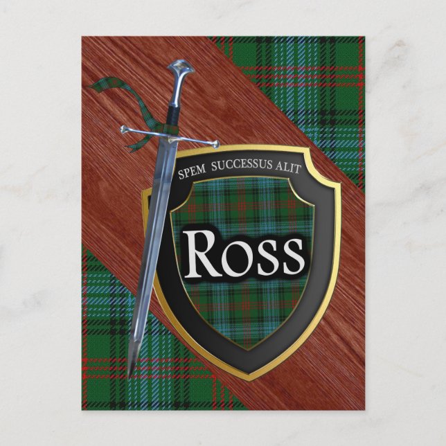 Klan Ross Tartan Sword & Shield Vykort (Framsida)