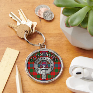 Klan Ross Vapensköld & Tartan Knot Rund Silverfärgad Nyckelring