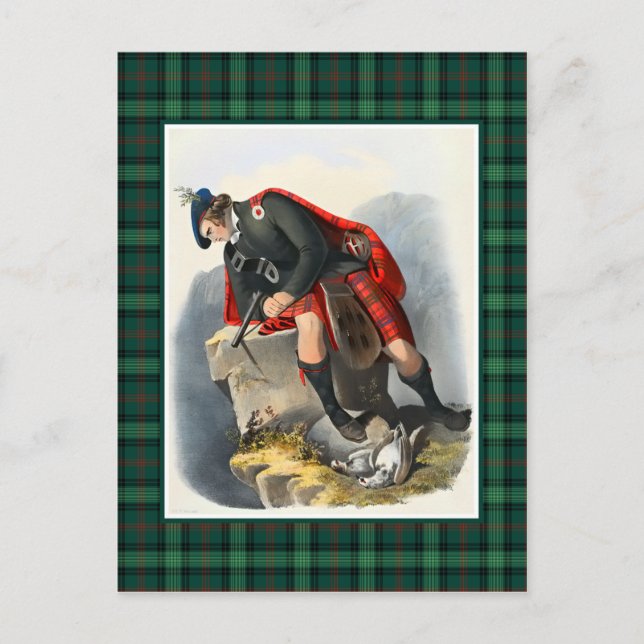 Klan Ross Vintage Illustration Tartan Ram Vykort (Framsida)
