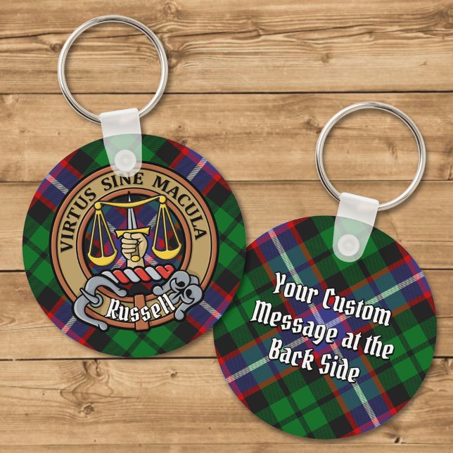 Klan Russell Crest över Tartan Nyckelring (Skapare uppladdad)