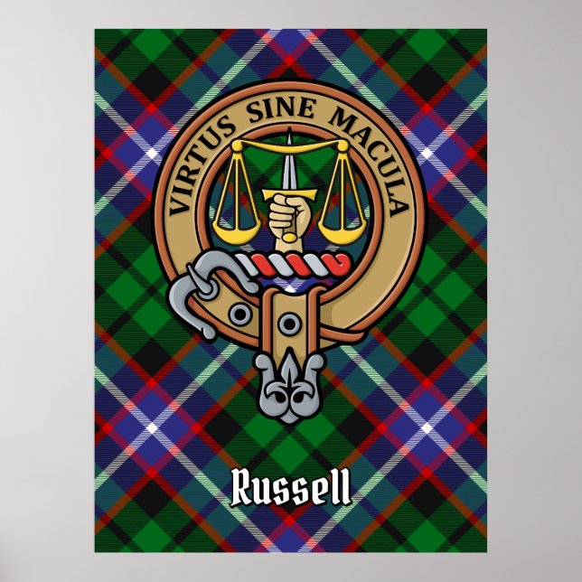 Klan Russell-krön över tartan Poster (Framsidan)