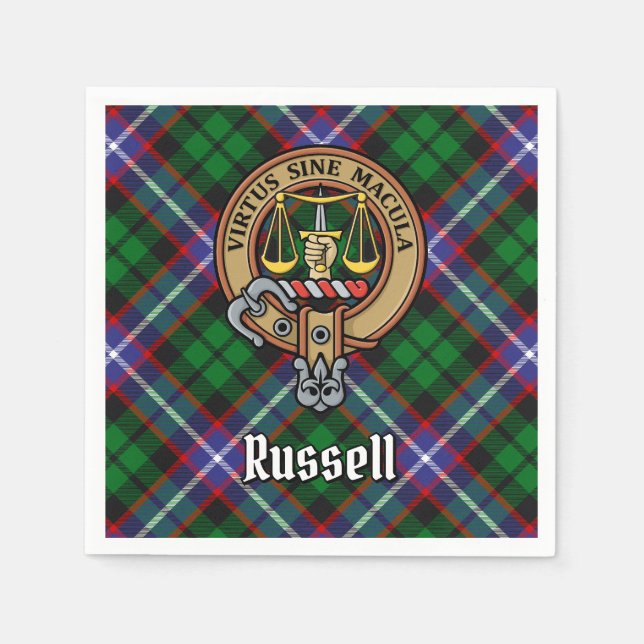 Klan Russell vapensköld över tartan Pappersservett (Framsidan)
