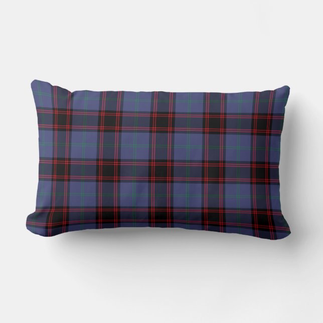 Klan Rutherford Tartan Royal Blue och Black Play Lumbarkudde (Framsida)
