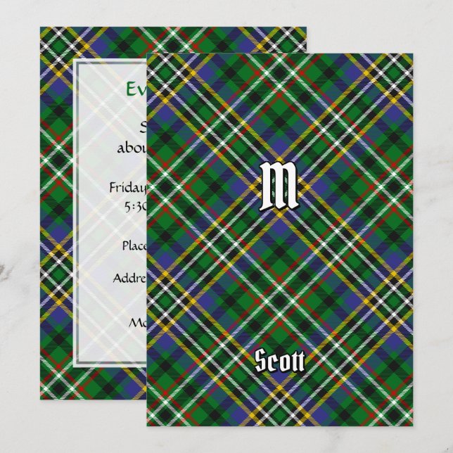 Klan Scott Grönt Tartan-inbjudan Inbjudningar (Fram/baksida)