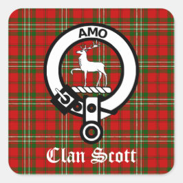 Klan Scott Vapensköld Badge och Tartan Fyrkantigt Klistermärke