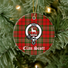 Klan Scott Vapensköld Badge och Tartan Julgransprydnad Keramik