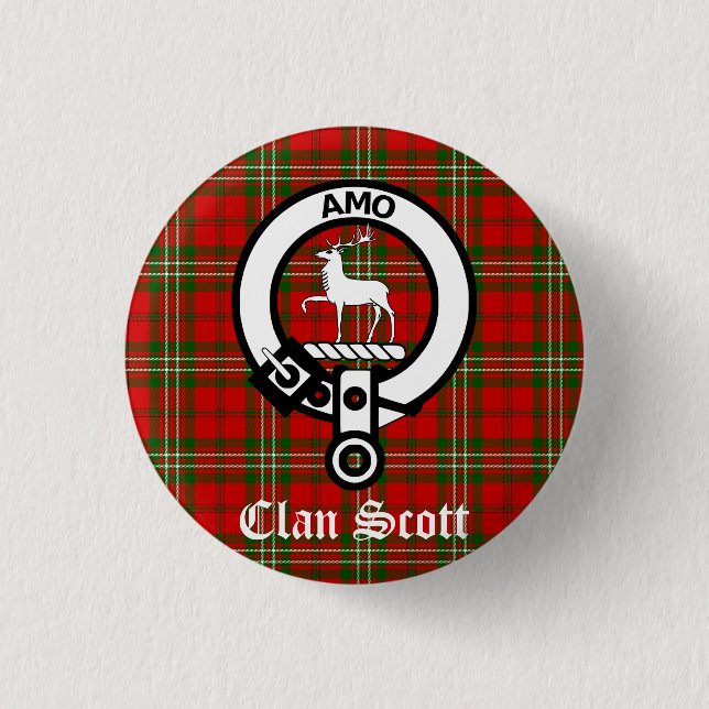 Klan Scott Vapensköld Badge och Tartan Knapp (Framsida)