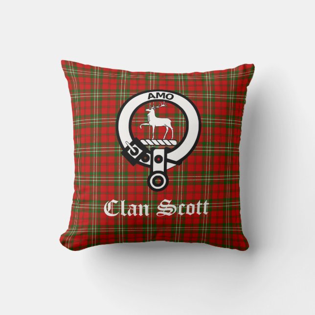 Klan Scott Vapensköld Badge och Tartan Kudde (Framsida)
