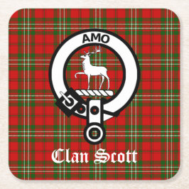 Klan Scott Vapensköld Badge och Tartan Underlägg Papper Kvadrat