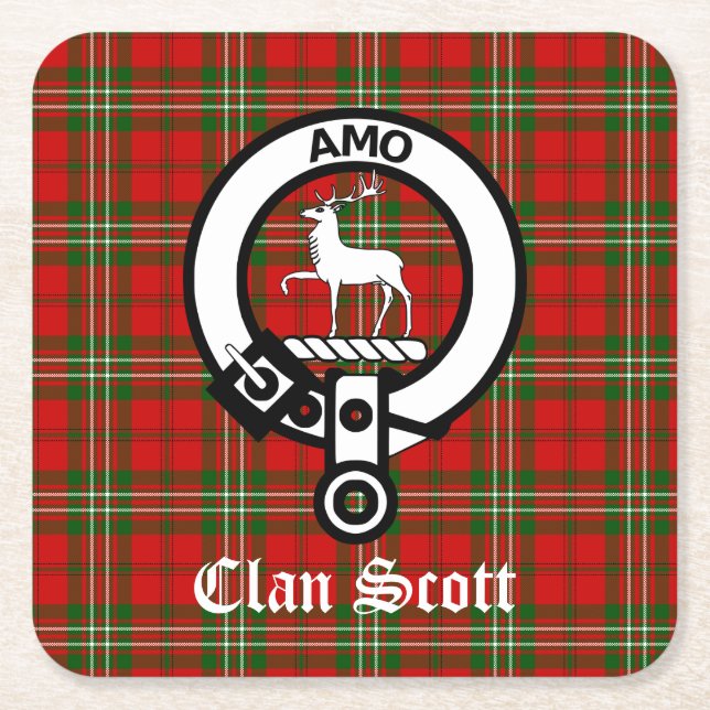 Klan Scott Vapensköld Badge och Tartan Underlägg Papper Kvadrat (Framsidan)