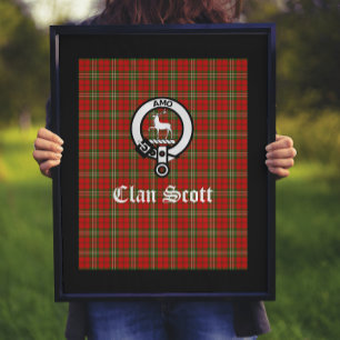 Klan Scott Vapensköld Badge & Tartan Poster