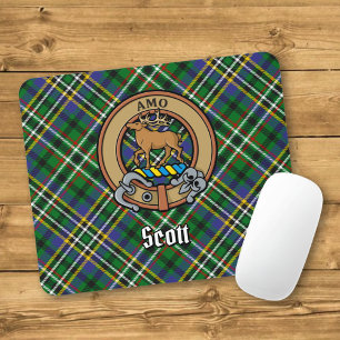 Klan Scott Vapensköld över Grönt Tartan Musmatta