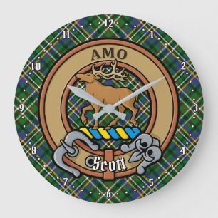 Klan Scott Vapensköld över Grönt Tartan Stor Klocka