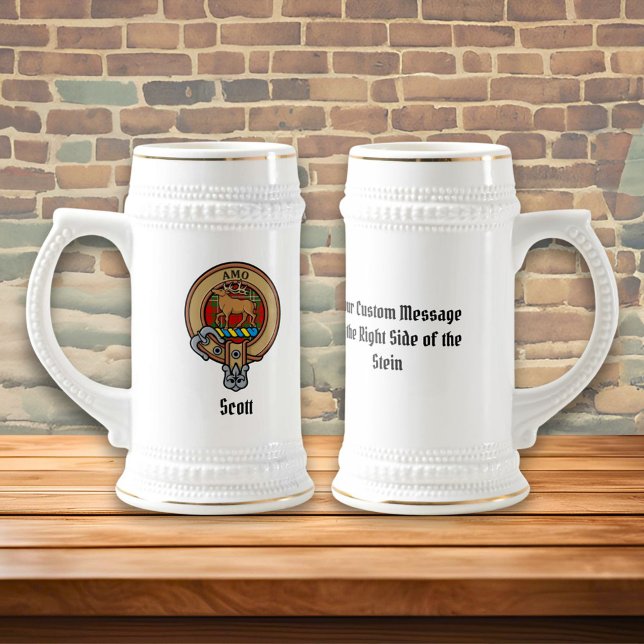 Klan Scott Vapensköld över Red Tartan Beer Stein Sejdel (Skapare uppladdad)