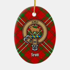 Klan Scott Vapensköld över Red Tartan Ceramic Orna Julgransprydnad Keramik