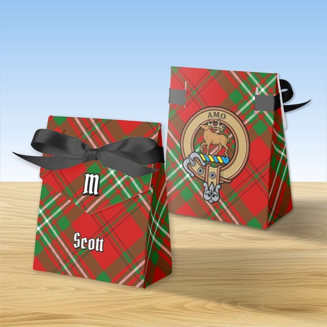 Klan Scott Vapensköld över Red Tartan Favor Box Presentaskar (Skapare uppladdad)
