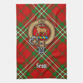 Klan Scott Vapensköld över Red Tartan Kitchen Towe Kökshandduk
