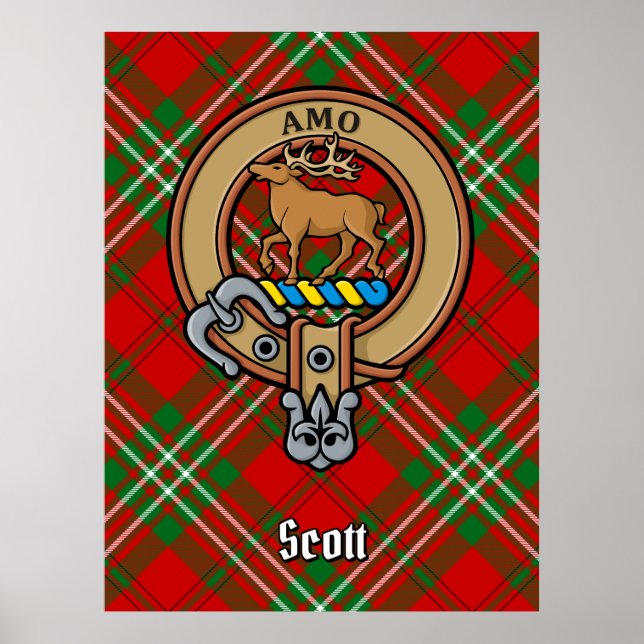 Klan Scott Vapensköld över Red Tartan Poster (Framsidan)