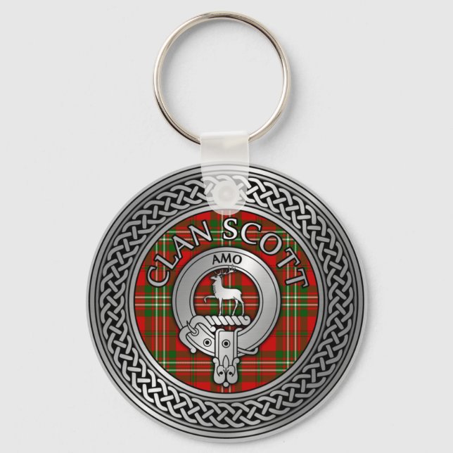 Klan Scott Vapensköld & Tartan Knot Keychain Nyckelring (Framsida)