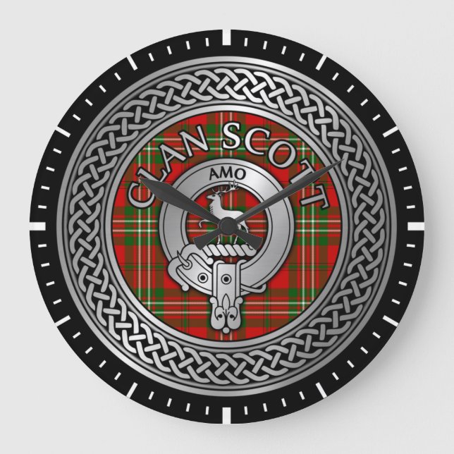 Klan Scott Vapensköld & Tartan Knot Large Clock Stor Klocka (Framsida)
