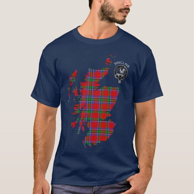 Klan Sinclair Tartan Karta & Vapensköld T-Shirt (Framsida)