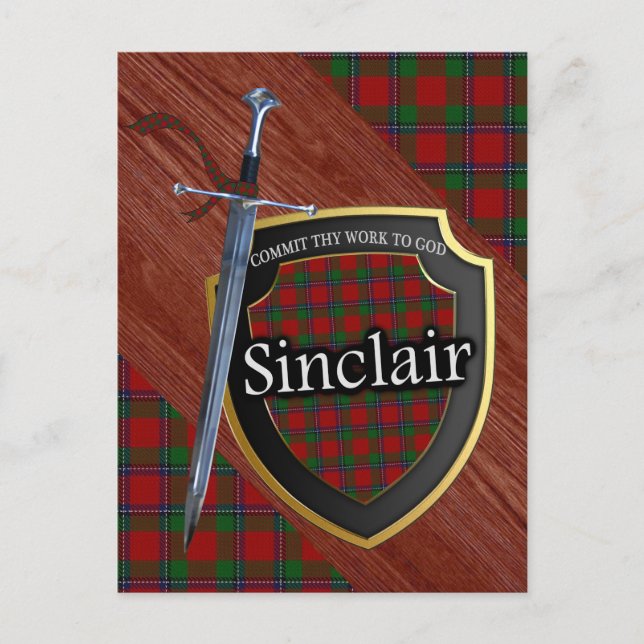 Klan Sinclair Tartan Sword & Shield Vykort (Framsida)