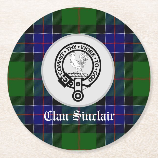 Klan Sinclair Tartan & Vapensköld Badge Underlägg Papper Rund (Framsidan)