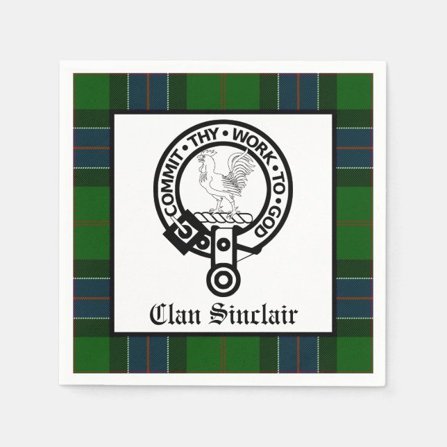 Klan Sinclair Vapensköld Badge och Tartan Pappersservett (Framsidan)