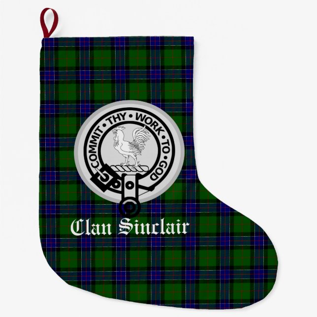 Klan Sinclair Vapensköld Badge & Tartan Anpassade Stor Julstrumpa (Framsidan)