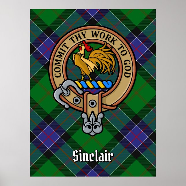 Klan Sinclair Vapensköld över jakt på Tartan Poster (Framsidan)