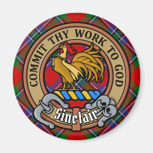 Klan Sinclair Vapensköld över Red Tartan Magnet