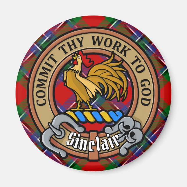 Klan Sinclair Vapensköld över Red Tartan Magnet (Framsidan)