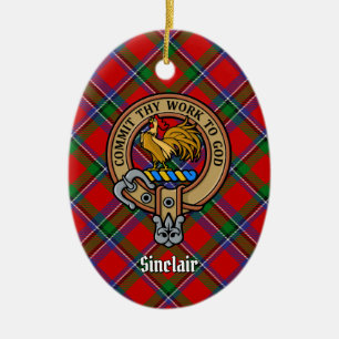 Klan Sinclair Vapensköld över Tartan Julgransprydnad Keramik