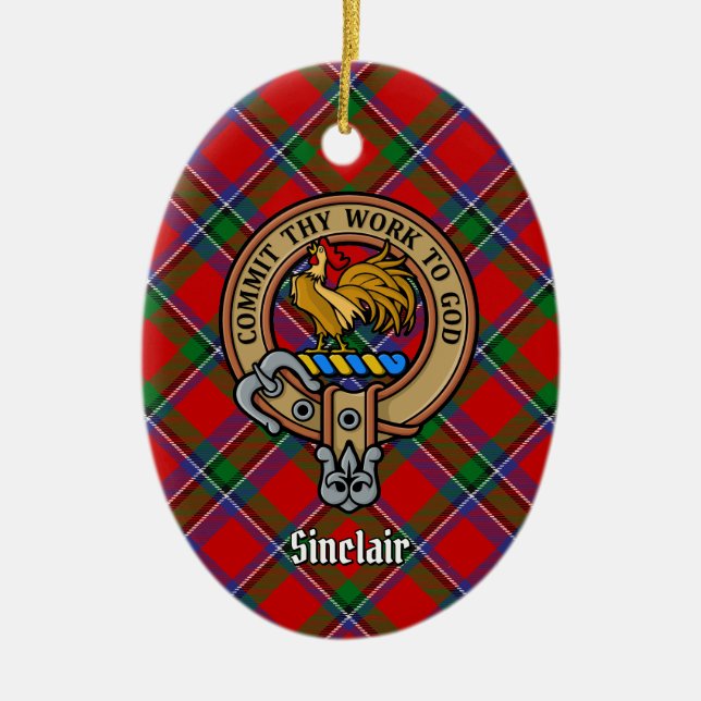 Klan Sinclair Vapensköld över Tartan Julgransprydnad Keramik (Framsidan)