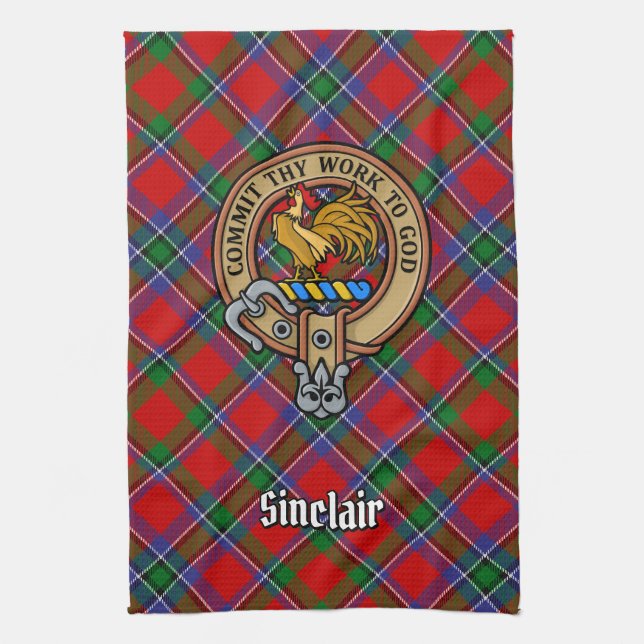 Klan Sinclair Vapensköld över Tartan Kökshandduk (Vertikal)